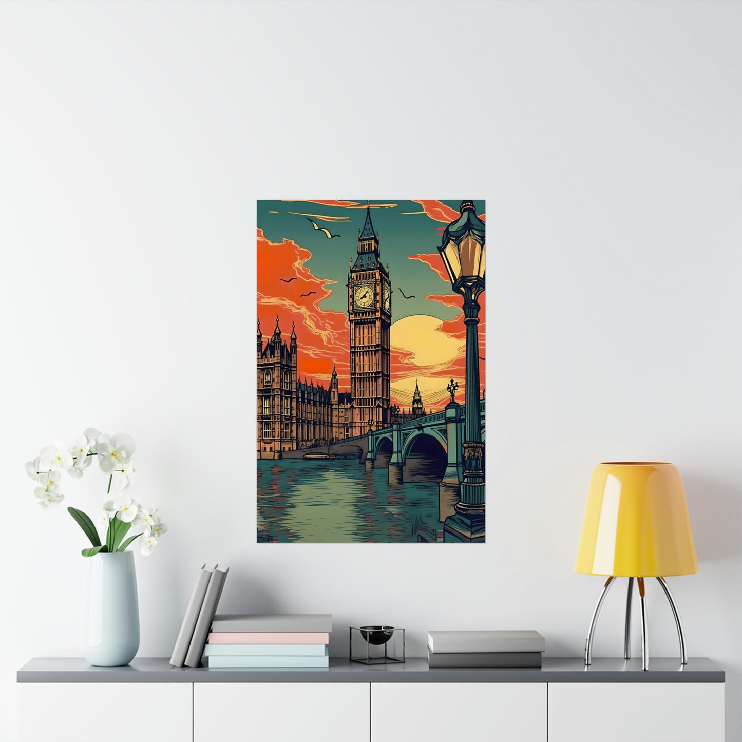 Big Ben - London Sunset - Vintage Travel Graphic - Museum Quality Poster