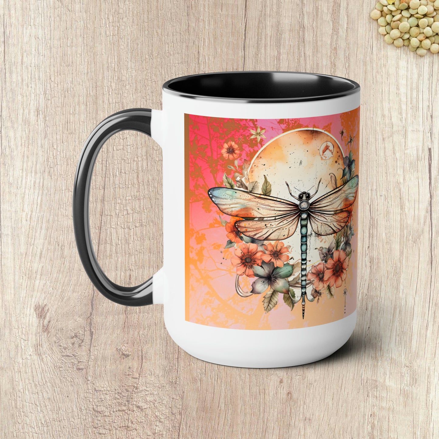 LOVE YOU TO THE MOON AND BACK - DRAGONFLY  - Two-Tone Coffee Mug - 15oz - 5 Color Options