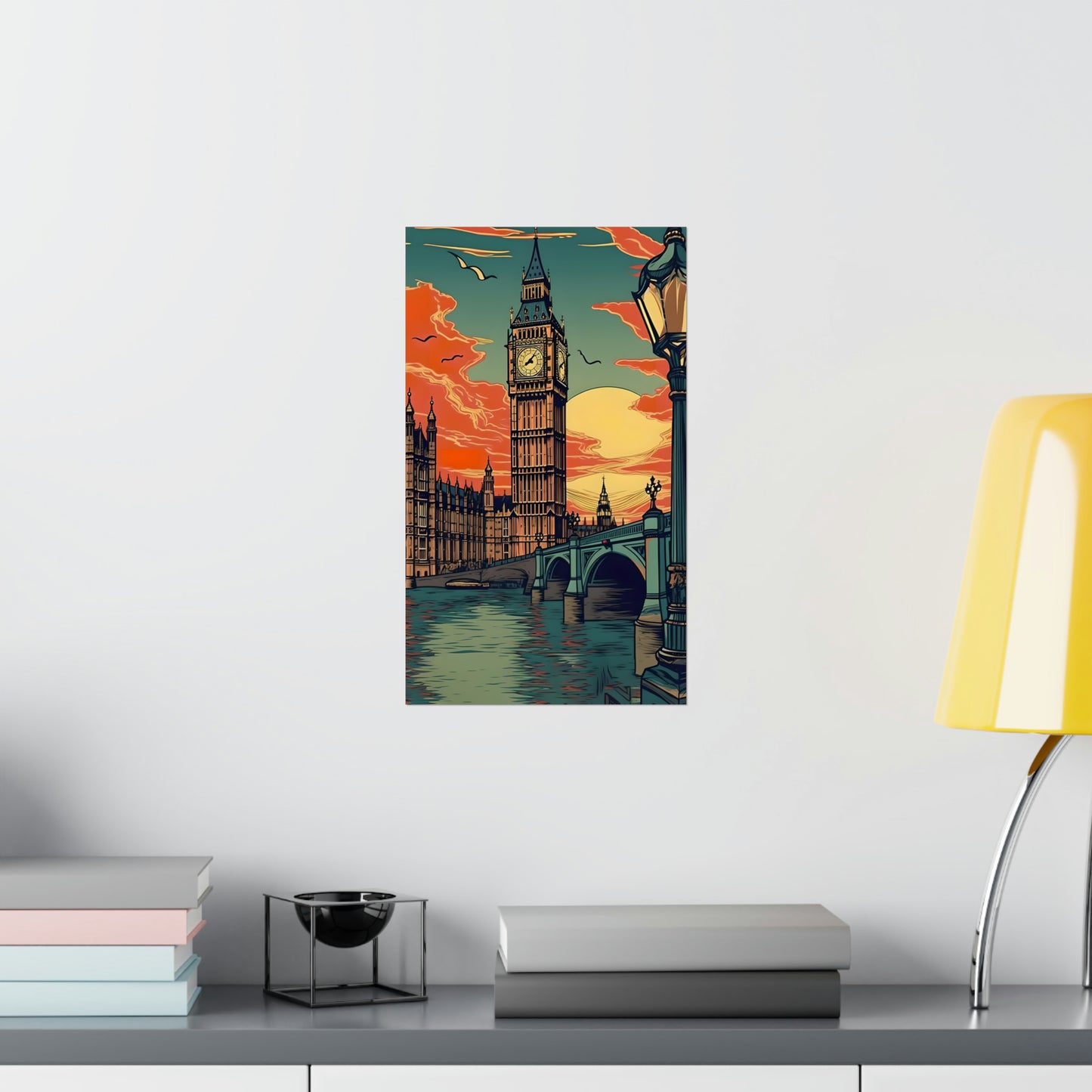 Big Ben - London Sunset - Vintage Travel Graphic - Museum Quality Poster