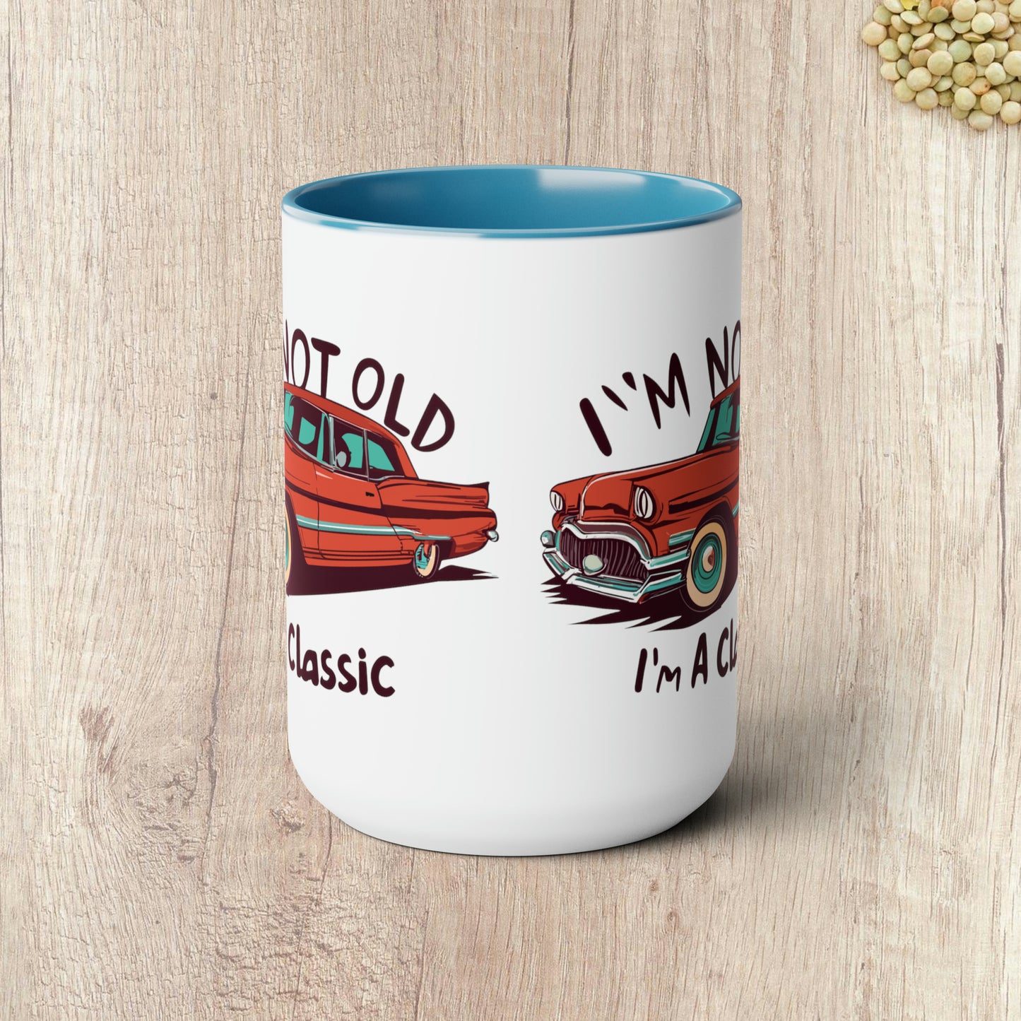 I'M NOT OLD I'M A CLASSIC - The Old Red Car  - Two-Tone Coffee Mug - 15oz - 5 Color Options