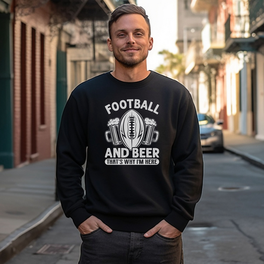 FOOTBALL AND BEER - THAT'S WHY I'M HERE  - MEN - Heavy Blend™ Crewneck Sweatshirt - 12 Colors - Sizes to 3XL