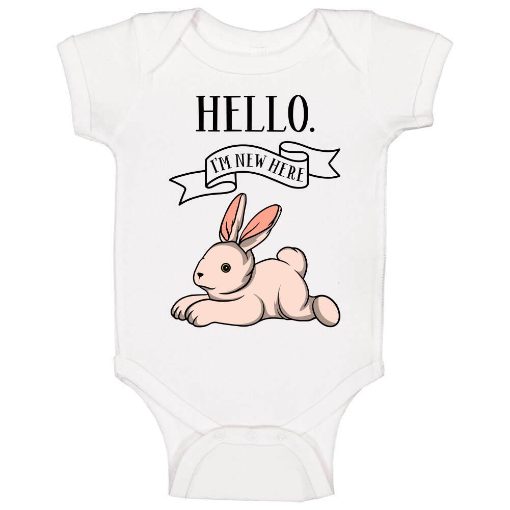 Hello I'm New Here - Rabbit - Blue, Pink or White - Baby Bodysuit!